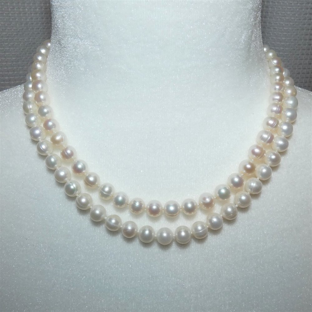 Double Strand Cultured Pearls With Silver Finesse Clasp, Good Luster 5 mm pearls